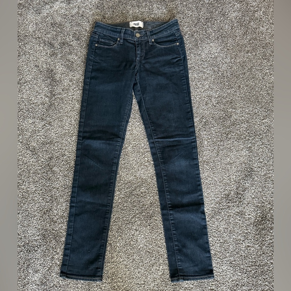 PAIGE Dark Wash Straight Leg Jeans Women’s Size 25 Mid Rise Premium Denim